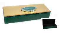Green and Gold Wood and Glass Jewelry Box with Stone