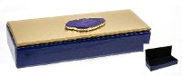 Navy and Gold Wood and Glass Jewelry Box with Stone