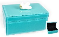 7 Inch Turquoise Wood and Glass Jewelry Box with Coral