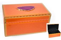 7 Inch Orange Wood & Glass Jewelry Box with Stone