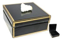 6 Inch Black Wood and Glass Jewelry Box with Coral