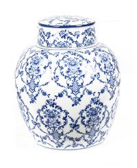 10 Inch Blue and White Floral Jar