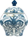 10 Inch Blue and White Covered Jar