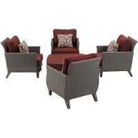 SAV-5PC-RED Outdoor Red 5 Piece Chat Set - Savannah -2