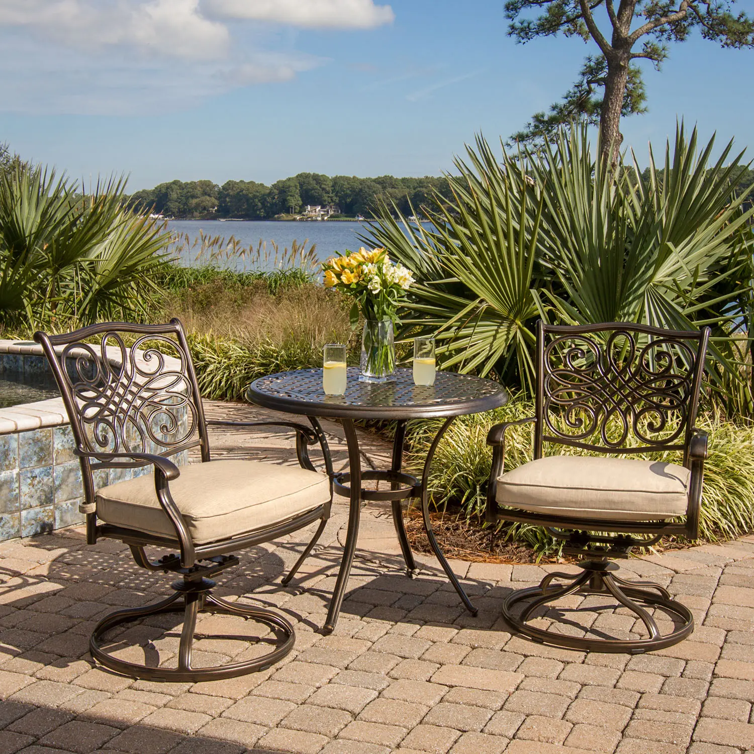 TRADITIONS3PCSW Tan and Brown 3 Piece Outdoor Patio Dining Set - Traditions-2