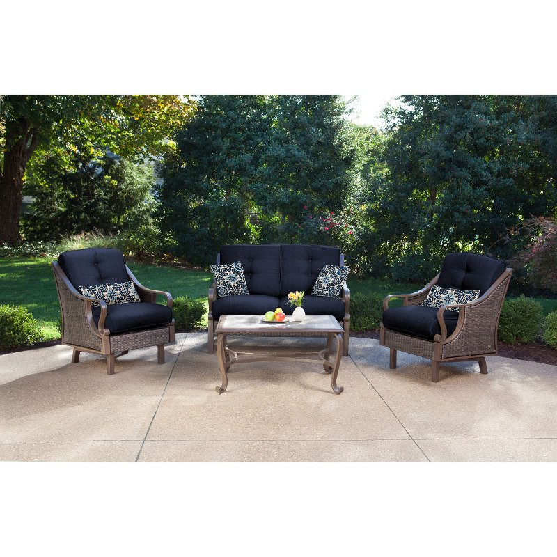 brown and navy 4 piece outdoor patio furniture set - ventura | rc