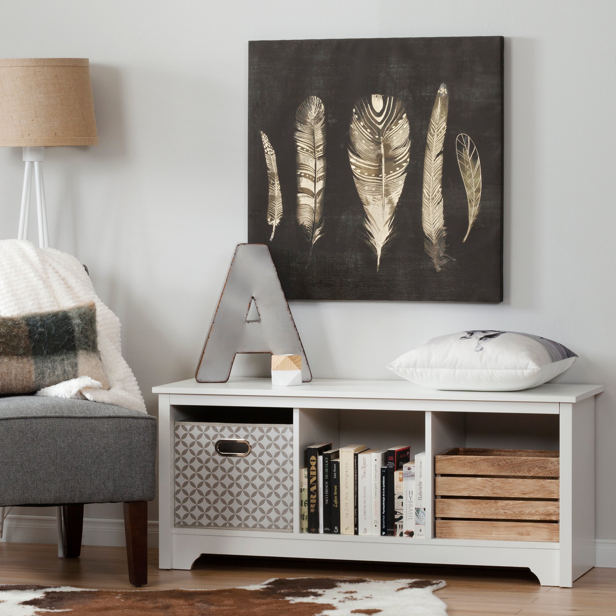 10327 White Cubby Storage Bench - Vito-1