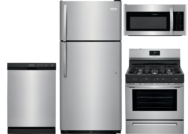 Frigidaire 4 Piece Gas Kitchen Appliance Package with 18 Cu. Ft Frigidaire Stainless Steel Appliance Package