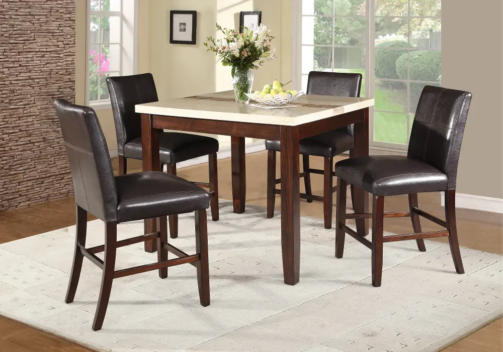 5 Piece Counter Height Dining Set - Transitional Luke Espresso and Faux Marble-1