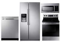 KIT Samsung 4 Piece Electric Kitchen Appliance Package with Side by Side Refrigerator - Stainless Steel