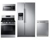 KIT Samsung 4 Piece Gas Kitchen Appliance Package with Side by Side Refrigerator - Stainless Steel