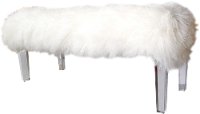 White Mongolian Fur and Acrylic Bench