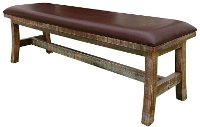 Brown Rustic Bench with Upholstered Seat - Antique
