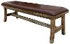 Brown Rustic Bench with Upholstered Seat - Antique