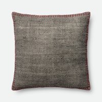 P0435MH Magnolia Home Furniture Gray Throw Pillow with Red Stitching