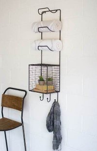 Towel Rack with Wire Basket Shelf