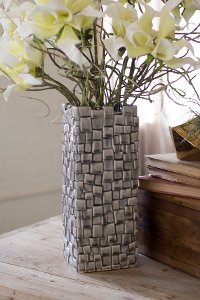 20 Inch Gray Square Layered Ceramic Vase