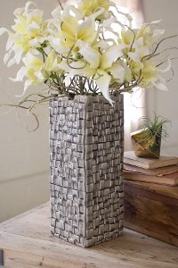 22 Inch Gray Square Layered Ceramic Vase