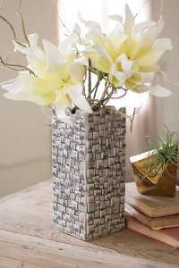 15 Inch Gray Square Layered Ceramic Vase