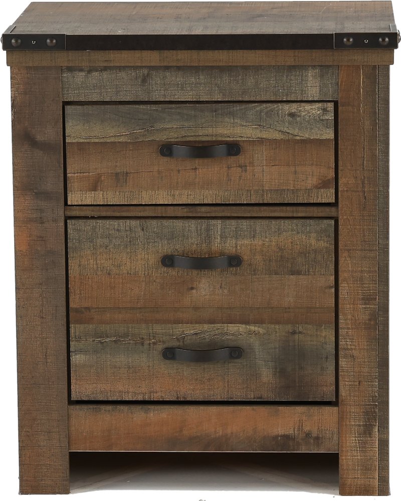 Contemporary Rustic Oak 2 Drawer Nightstand Trinell Rc Willey Furniture Store