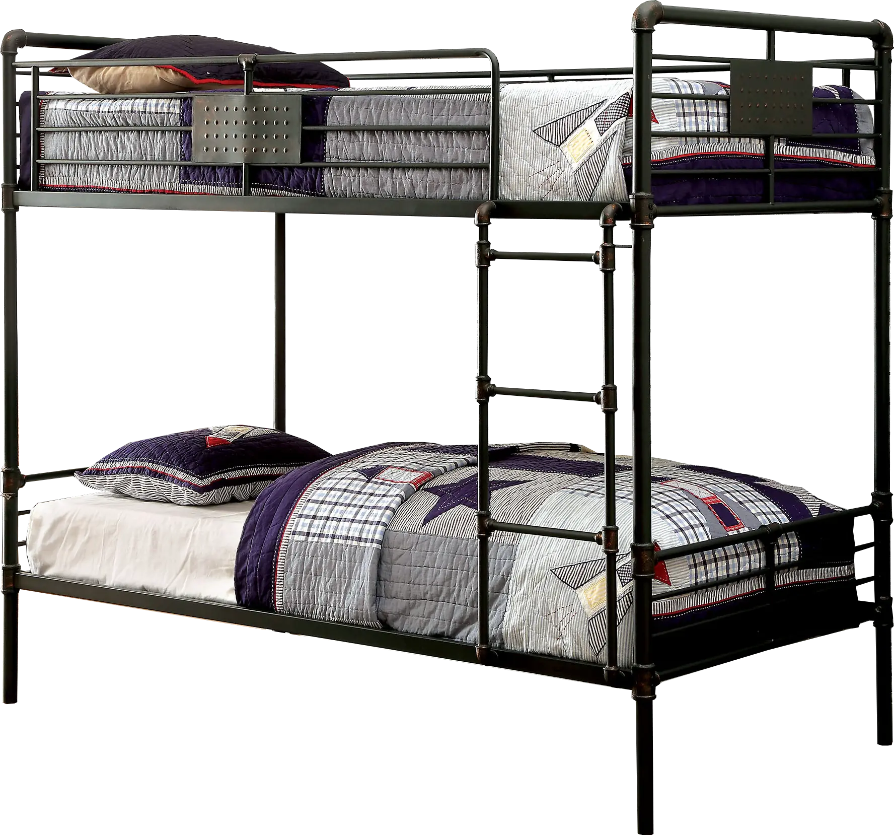 Alexander Industrial Black Metal Twin-over-Twin Bunk Bed-2