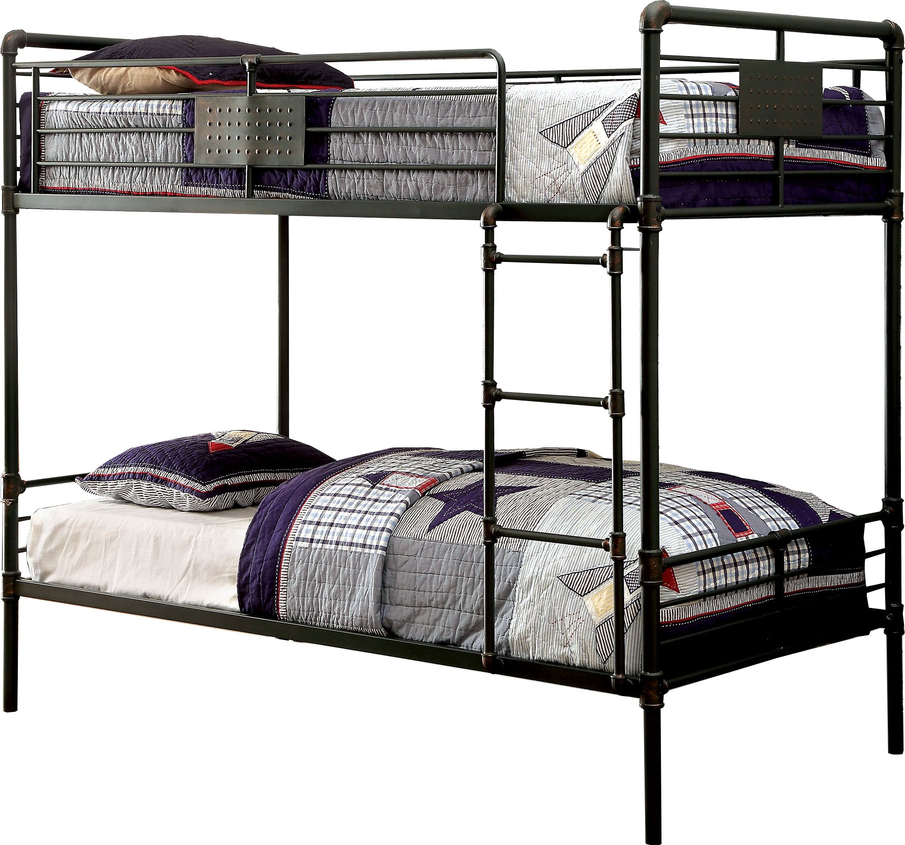 Industrial Black Metal Twin-over-Twin Bunk Bed - Alexander-2