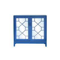 Electric Blue Low Cabinet with Mirrored Doors - Indochine
