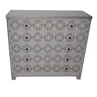 Linen 4 Drawer Chest with Nail-head Trim