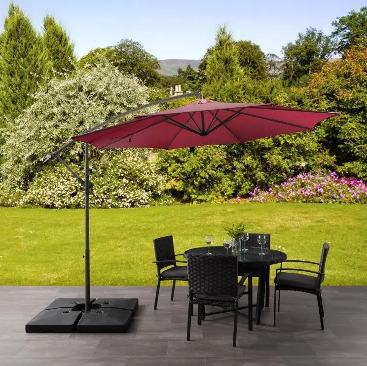 Wine Red Offset Patio Umbrella-2