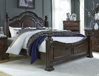 Cognac Brown Traditional Queen Size Bed - Messina