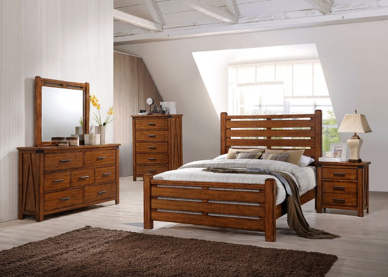 barley brown rustic contemporary 6 piece king bedroom set - logan