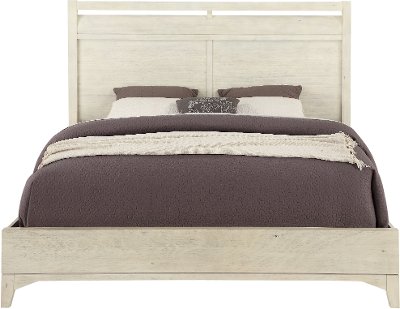 Linen White Rustic Contemporary King Size Bed - Bohemian
