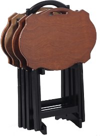Hazelnut and Black Serpentine Folding Tray Tables