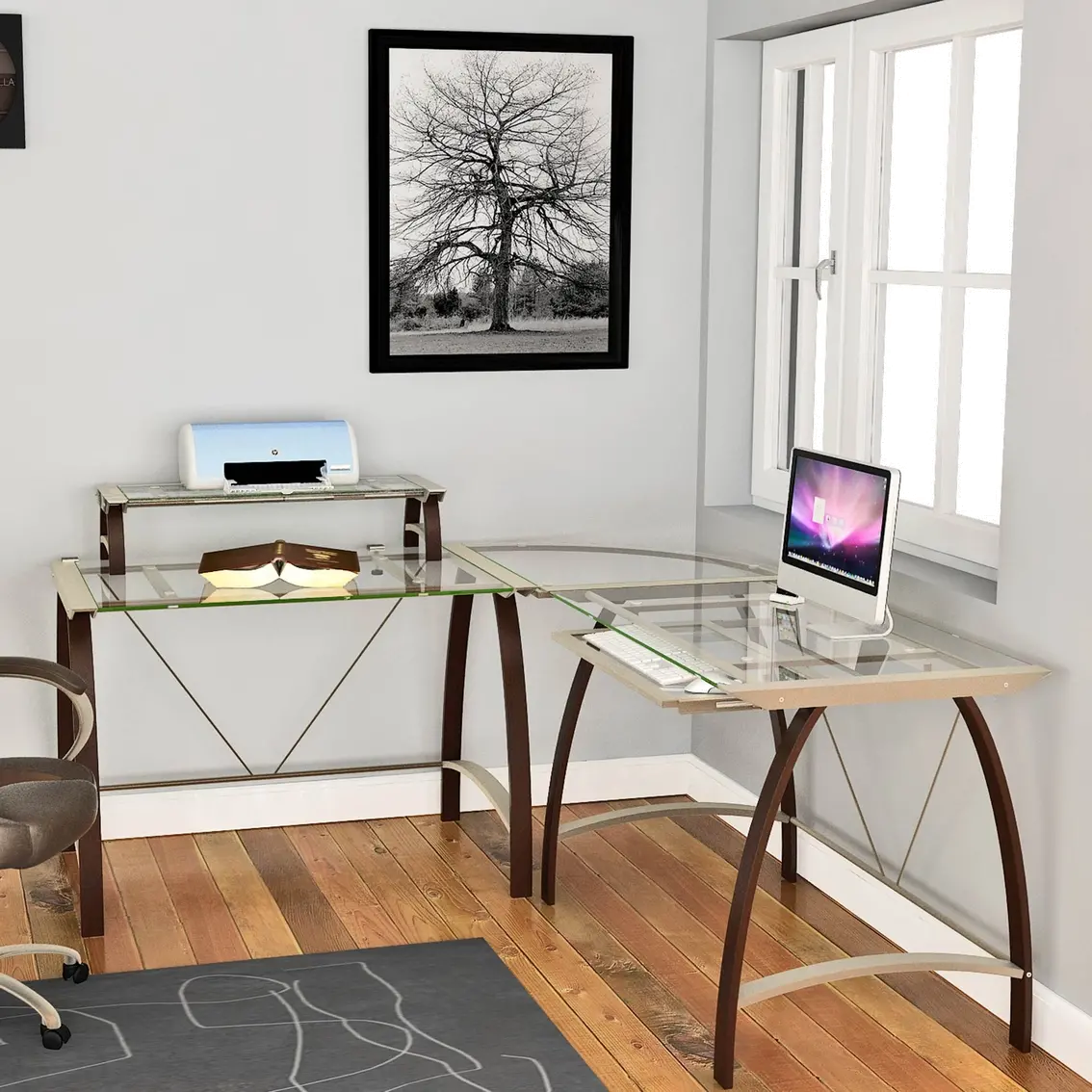 Contemporary L Shaped Glass Corner Desk - Kayden-1