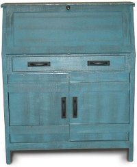 Descano Distressed Antique Blue Drop Lid Desk