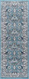KNS1019 3x8 Aqua, Gray, and Navy 7 Foot Runner Rug - Kensington