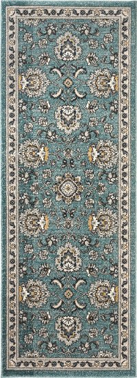 KNS1119 3x8 Aqua, Gray, and Navy 7 Foot Runner Rug - Kensington