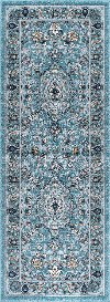KNS1219 3x8 Aqua, Gray, and Navy 7 Foot Runner Rug - Kensington-4