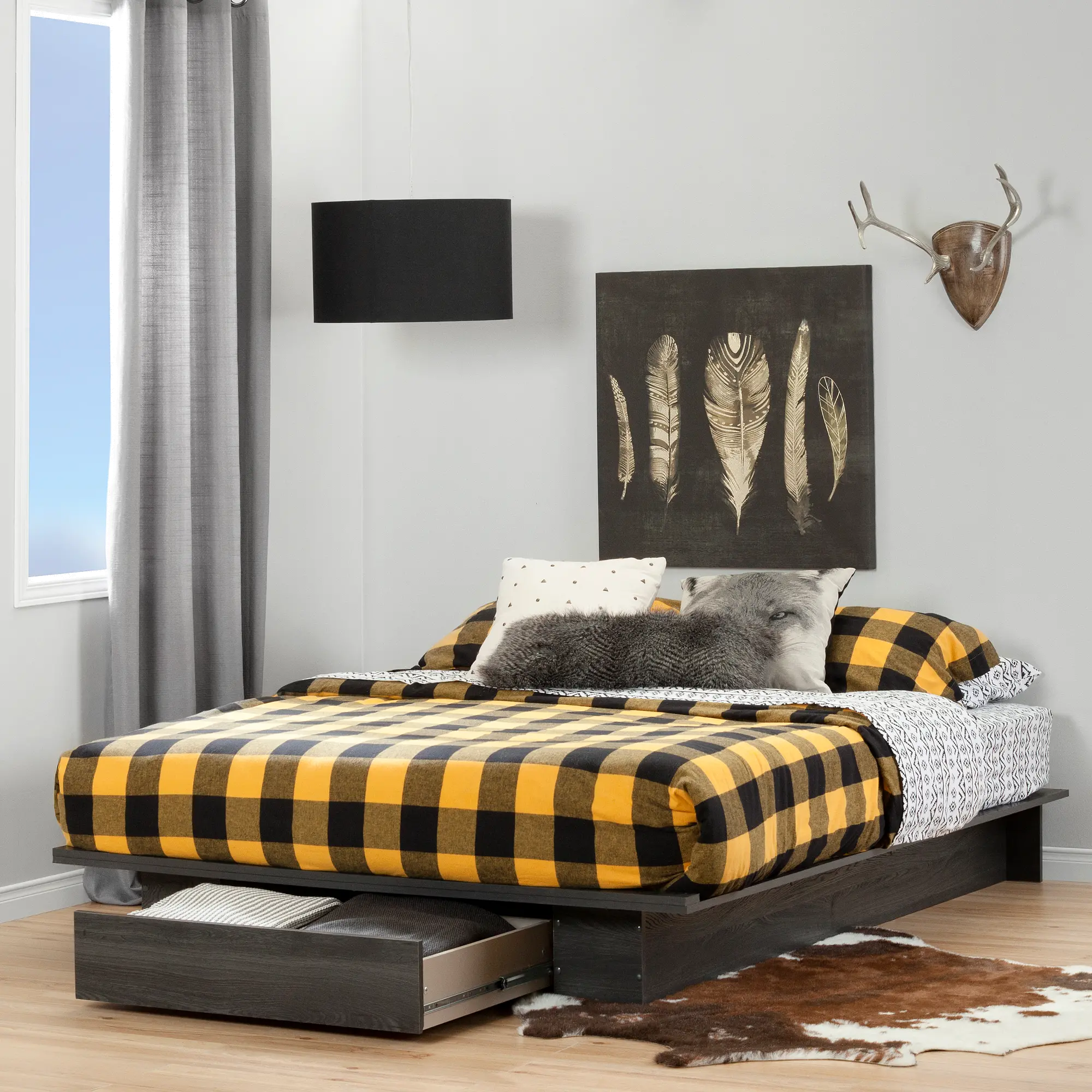10398 Modern Farmhouse Gray Oak Full-Queen Platform Bed - Holland-1