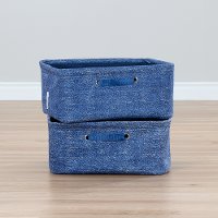 100056 Blue Chambray Pattern Nightstand Baskets - Storit