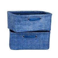 100056 Blue Chambray Pattern Nightstand Baskets - Storit -2