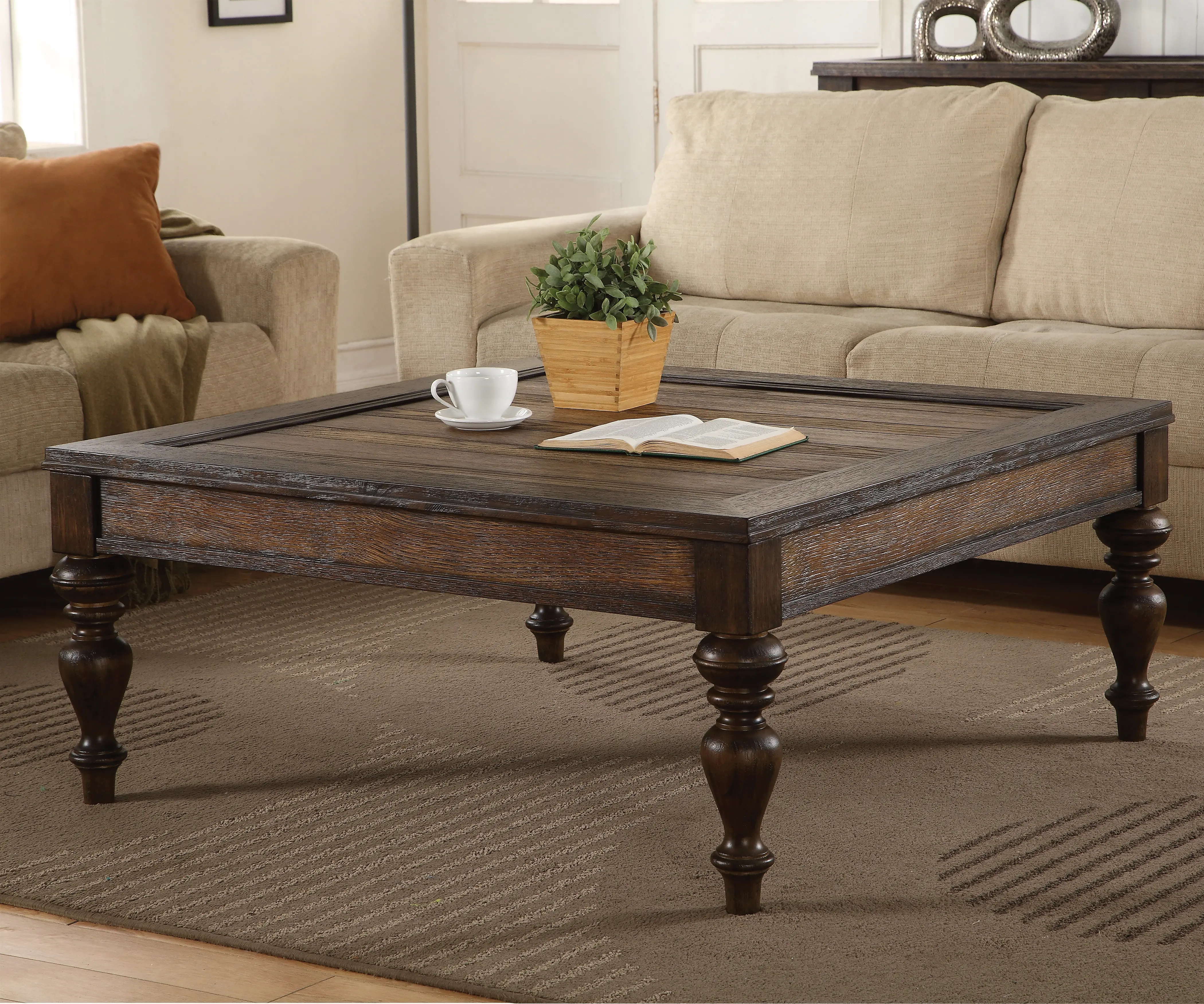 Weathered Oak Brown Square Coffee Table - Bordeaux-1