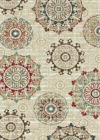 5 x 7 Medium Cream, Red & Teal Area Rug - Brighton