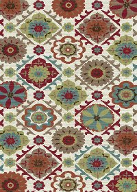 5 x 7 Medium Cream, Red & Teal Area Rug - Brighton