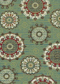 5 x 7 Medium Cream, Red & Teal Blue Rug - Brighton