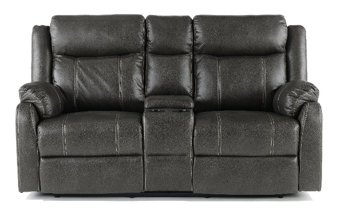 Domino Carbon Gray Reclining Loveseat with Console