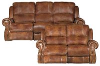 Chestnut Brown Leather-Match Power Reclining Sofa & Loveseat - Nailhead