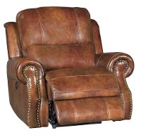 Chestnut Brown Leather-Match Power Recliner - Nailhead-2