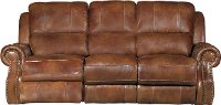 Chestnut Brown Leather-Match Manual Dual Reclining Sofa - Nailhead