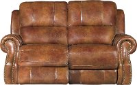 Chestnut Brown Leather-Match Manual Reclining Loveseat - Nailhead